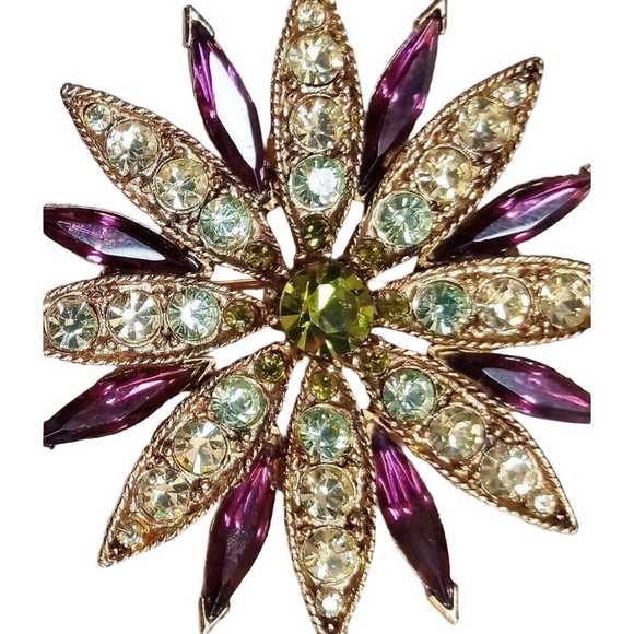 R.J. Graziano Jewelry - RJ Graziano Swarovski Flower Brooch  Amethyst & Peridot. Vintage Estate